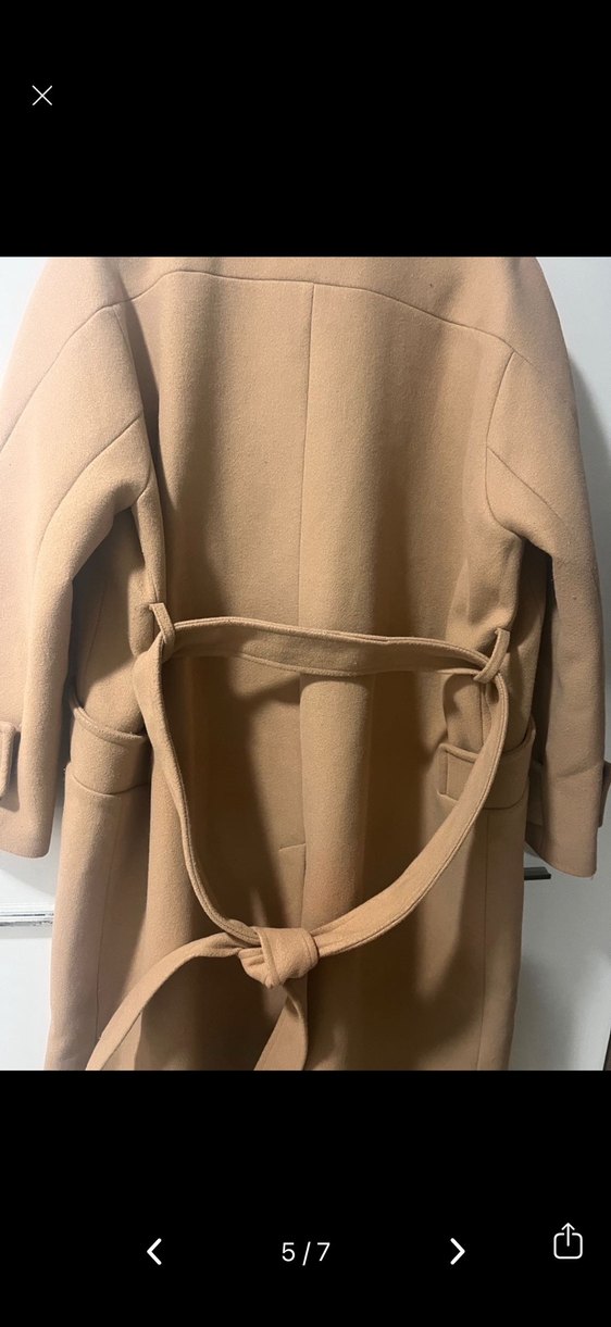 Düğmeli Bej Uzun Kaban - Görsel 4