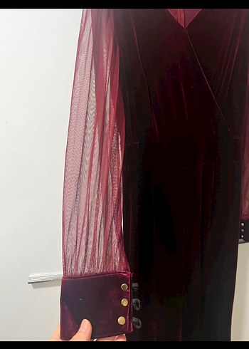 Bordo V Yakalı Uzun Kollu Tulum - Görsel 2