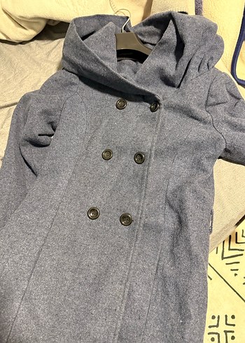 Çift Düğmeli Kapüşonlu lacivert Kaban - Görsel 4