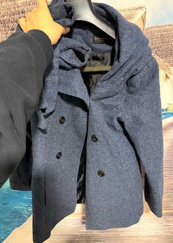 Çift Düğmeli Kapüşonlu lacivert Kaban - Görsel 2