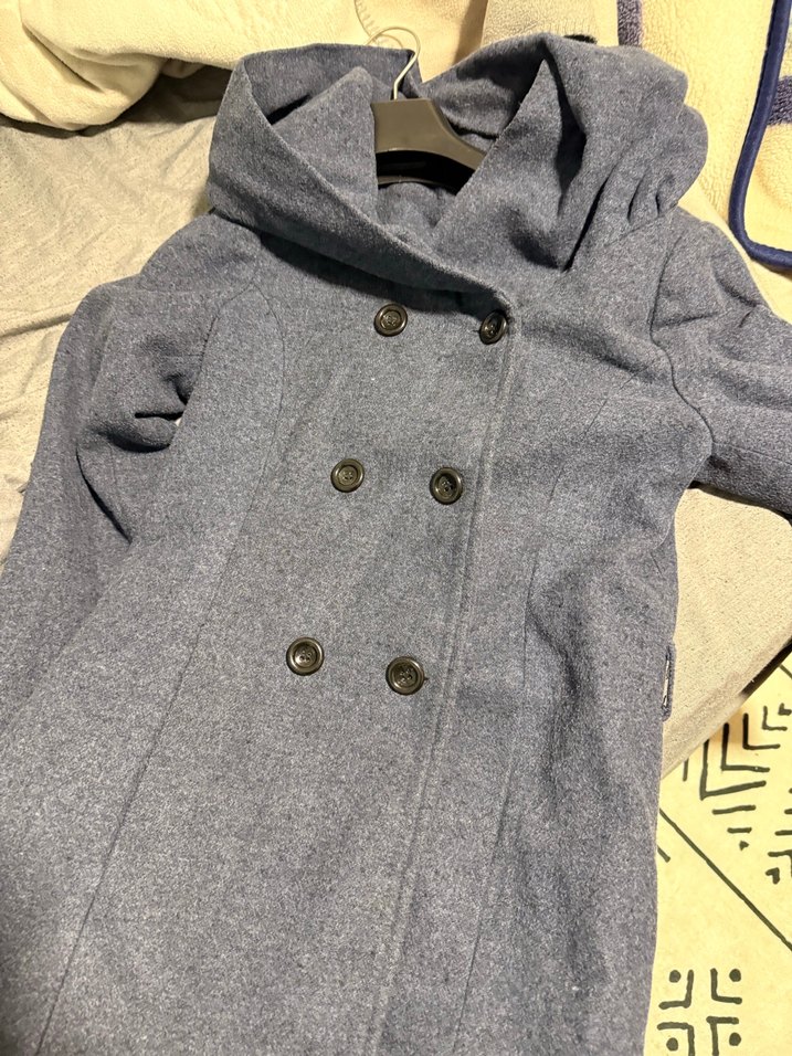 Çift Düğmeli Kapüşonlu lacivert Kaban - Görsel 4