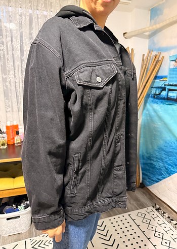 Gri Düğmeli Bol Kesim Denim Ceket - Görsel 2