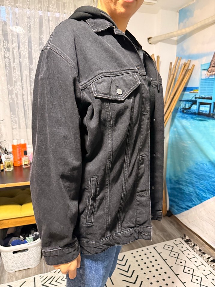 Gri Düğmeli Bol Kesim Denim Ceket - Görsel 2