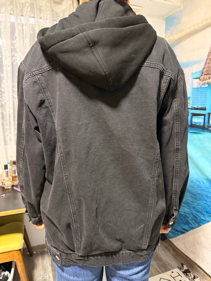 Gri Düğmeli Bol Kesim Denim Ceket - Görsel 3