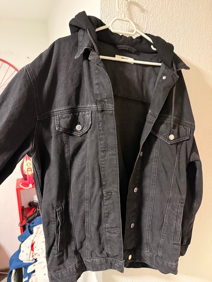 Gri Düğmeli Bol Kesim Denim Ceket - Görsel 4