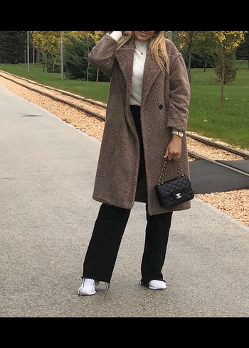 Bej Uzun Peluş Kadın Kaban - Görsel 3