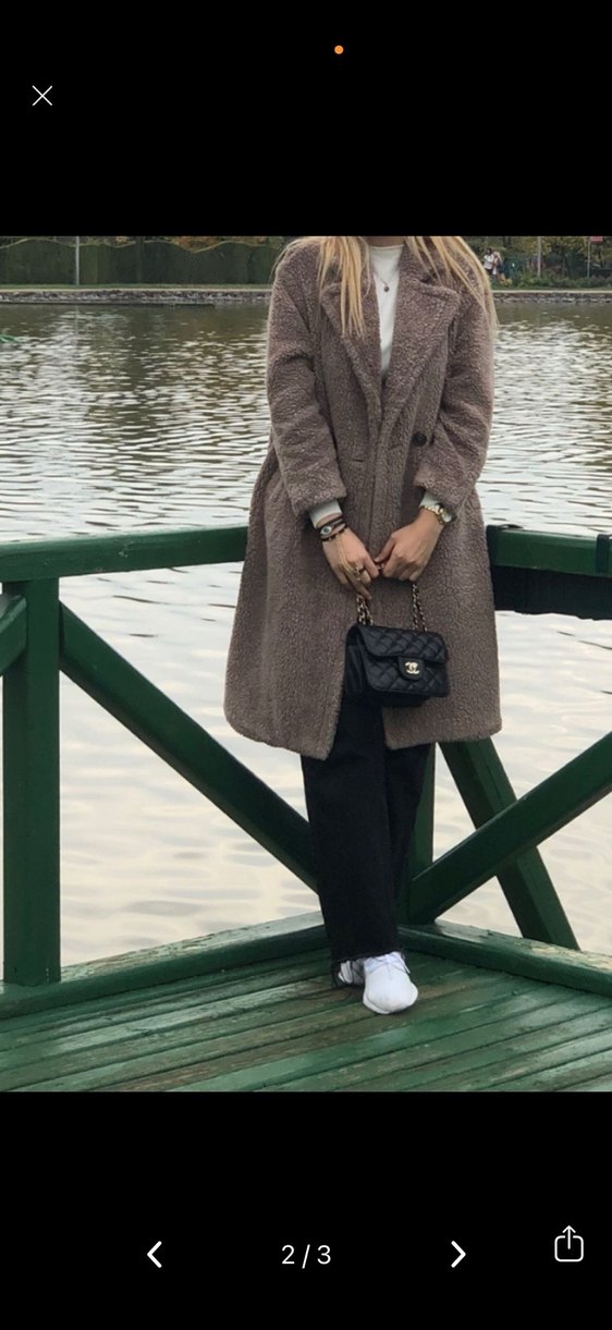 Bej Uzun Peluş Kadın Kaban - Görsel 2