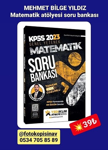 YEDİİKLİM atölye serisi matematik soru bankası 