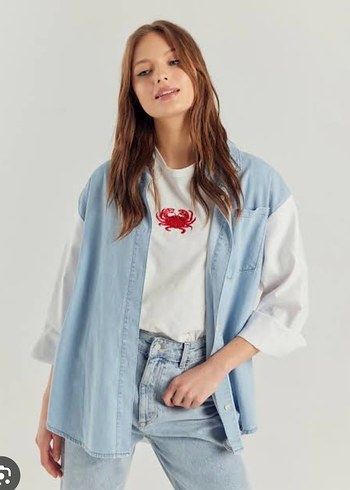 Venöve Mavi Kısa Kollu Salaş Denim Ceket