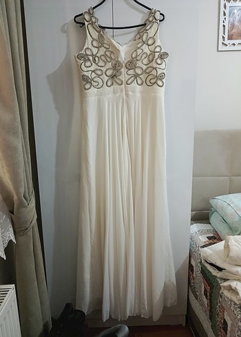 Drapeli İşlemeli Beyaz Uzun Gelinlik - Görsel 5