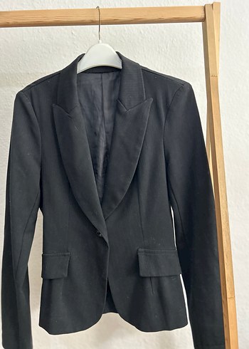 Diğer Uzun Siyah Kadın Keten Blazer