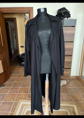 Kadın Siyah Uzun Trençkot - Görsel 2