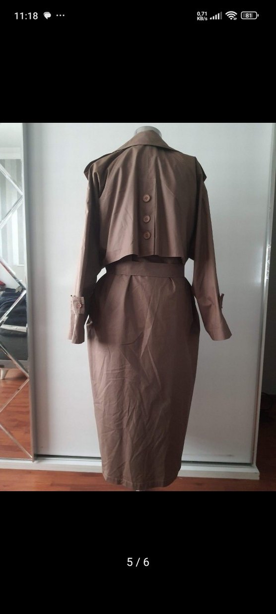 Bej Kemerli Uzun Kadın Trençkot - Görsel 2