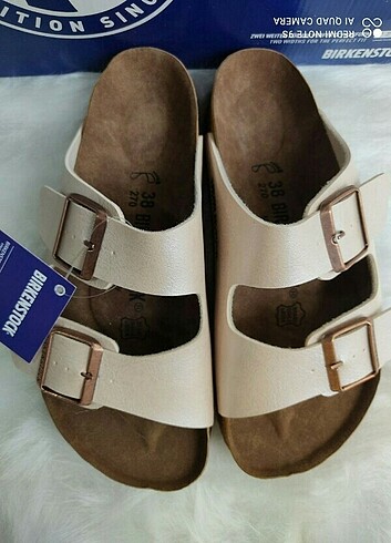 ????Birkenstock Arizona bayan terlik deri bej