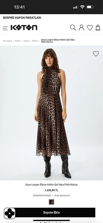 Koton leopar elbise