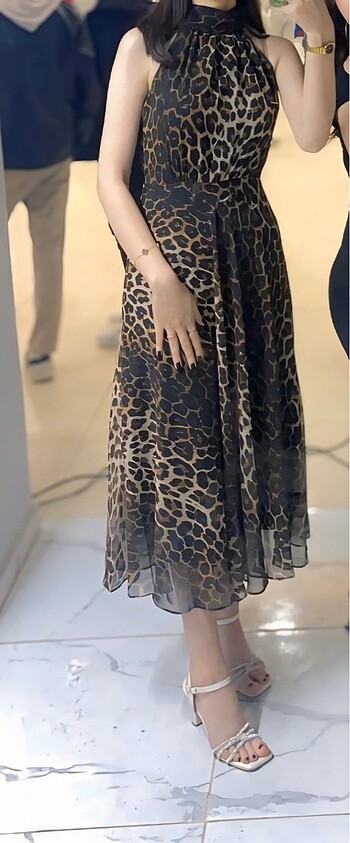 36 Beden Koton leopar elbise
