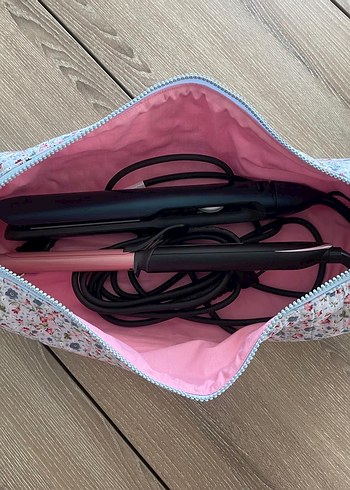 Çiçek Desenli Fermuarlı Kadın Saç Bakım Çantası - Görsel 3