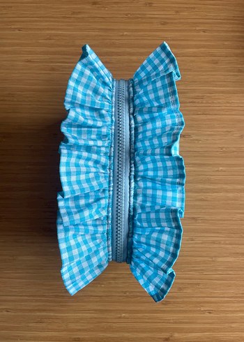 Mavi Kareli Fırfırlı Makyaj Çantası - Görsel 2