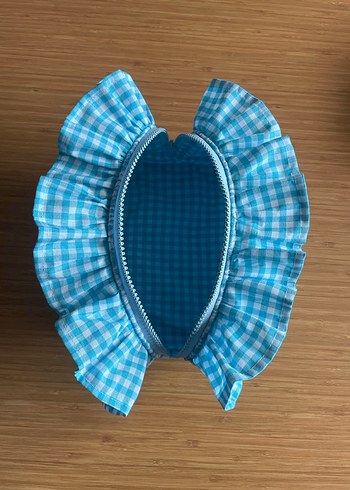 Mavi Kareli Fırfırlı Makyaj Çantası - Görsel 4