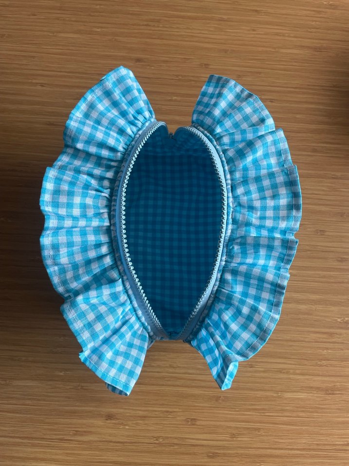 Mavi Kareli Fırfırlı Makyaj Çantası - Görsel 4