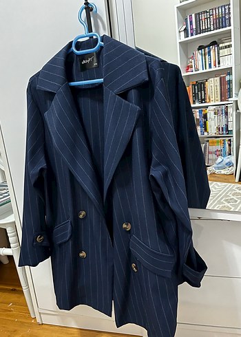 Çizgili Lacivert Kadın Blazer Ceket