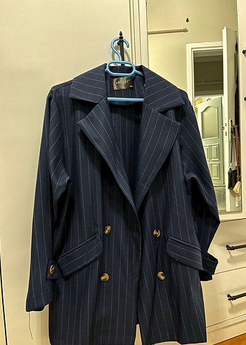 Diğer Çizgili Lacivert Kadın Blazer Ceket