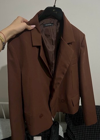 40 Beden kahverengi Renk Kahverengi Kadın Blazer Ceket