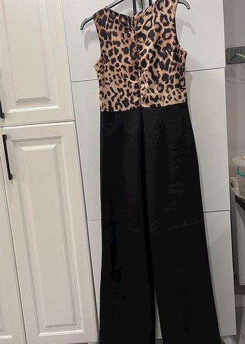 Twist Leopar Desenli Siyah Kadın Tulum - Görsel 2