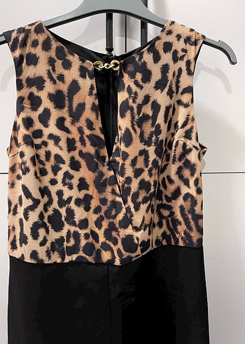 Twist Leopar Desenli Siyah Kadın Tulum - Görsel 4