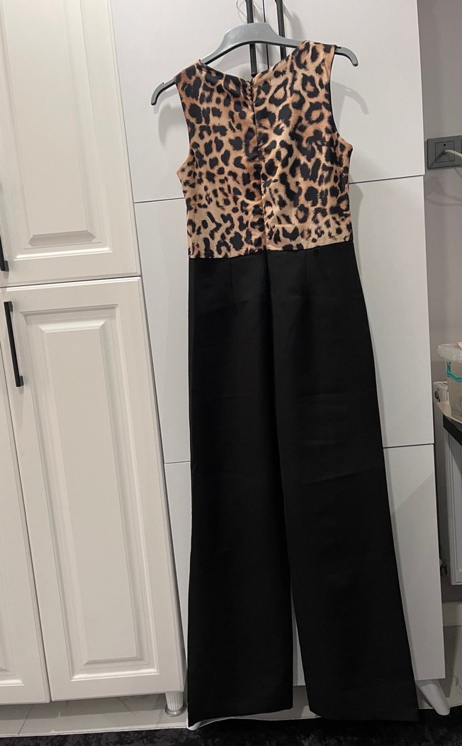 Twist Leopar Desenli Siyah Kadın Tulum - Görsel 2