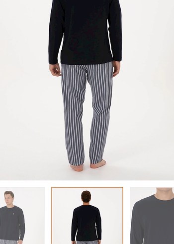 Çizgili Siyah Gri Erkek Pijama Takımı - Görsel 5