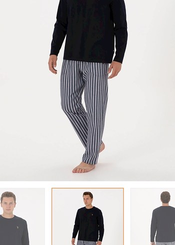 Çizgili Siyah Gri Erkek Pijama Takımı - Görsel 2