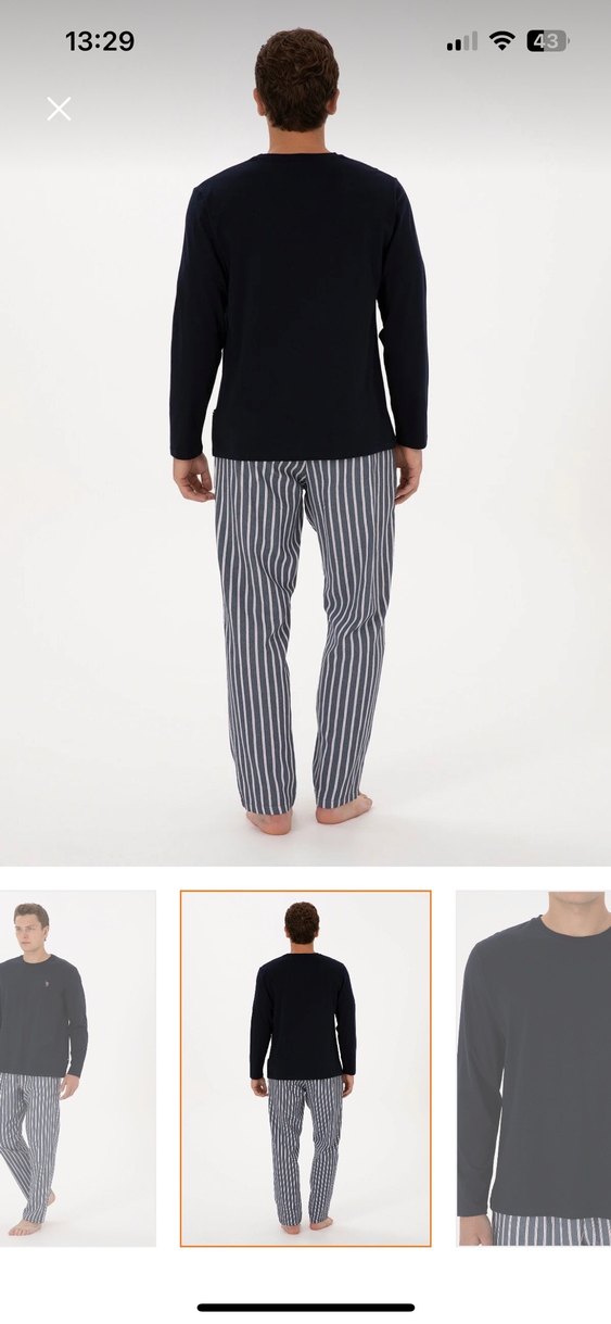 Çizgili Siyah Gri Erkek Pijama Takımı - Görsel 5