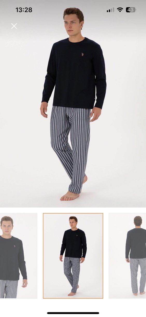 Çizgili Siyah Gri Erkek Pijama Takımı - Görsel 2