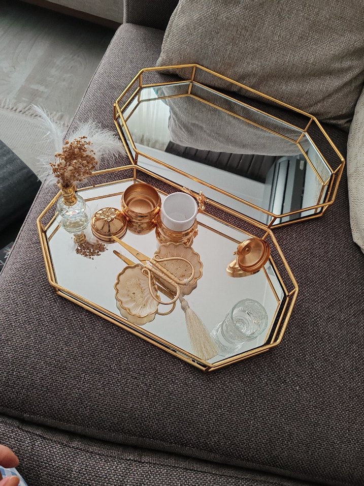 Aynalı kahve yüzüklük makas nişan tepsisi - Görsel 4