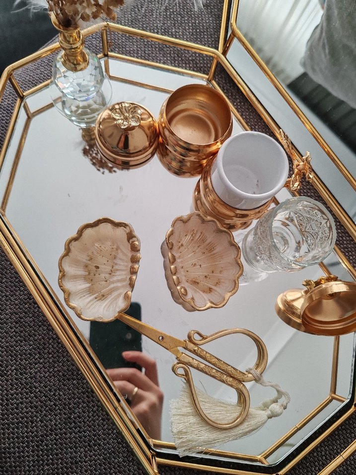 Aynalı kahve yüzüklük makas nişan tepsisi - Görsel 3