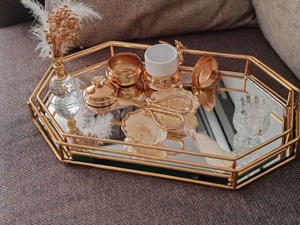 Aynalı kahve yüzüklük makas nişan tepsisi - Görsel 2