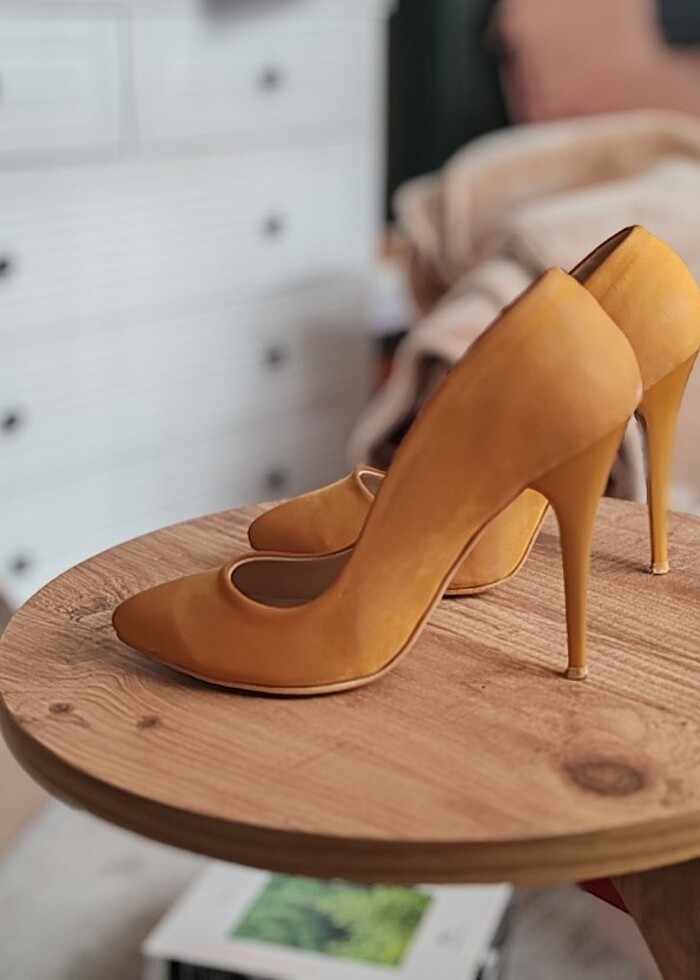 Stiletto Hardal Sarı Gizli Platform Ayakkabı - Görsel 3