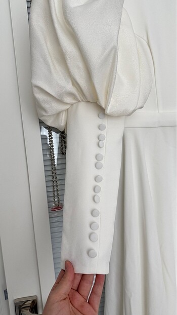 Beyaz Uzun Abiye Elbise - Görsel 5