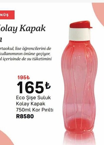 Tupperware kırmızı 750 ml eko şişe 