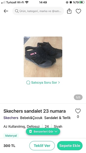23 Beden siyah Renk Skechers bebek sandalet