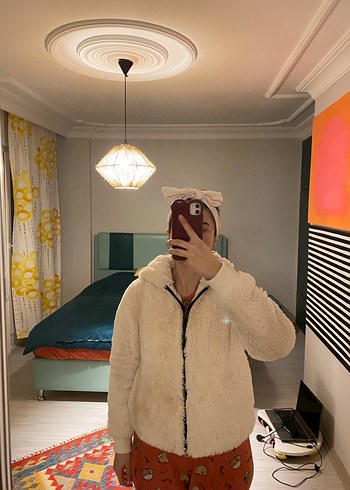 Beyaz Kürklü Kadın Midi Ceket - Görsel 8