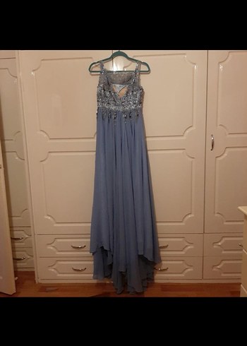 Bebe Mavisi Nakışlı Uzun Abiye Elbise - Görsel 2