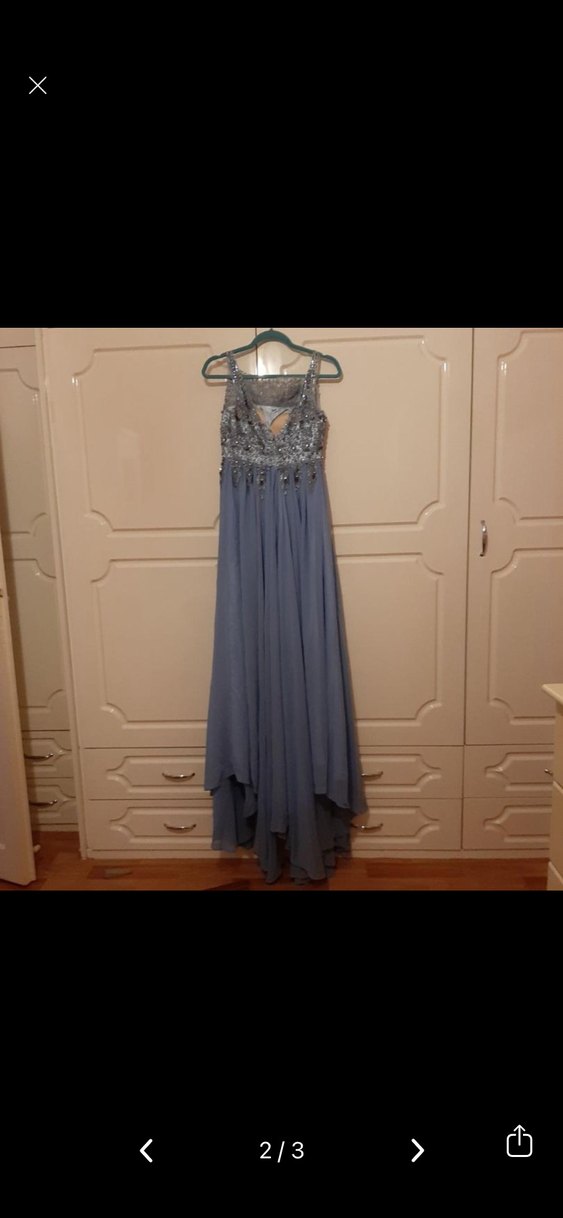 Bebe Mavisi Nakışlı  Uzun Abiye Elbise - Görsel 2