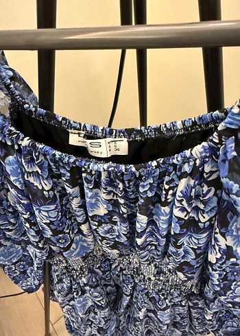 Mavi Bohem Çiçekli Mini Elbise - Görsel 2