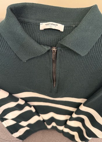 Yeşil Çizgili Uzun Kollu Triko Kazak - Görsel 2