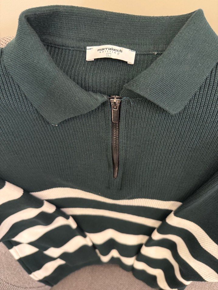 Yeşil Çizgili Uzun Kollu Triko Kazak - Görsel 2