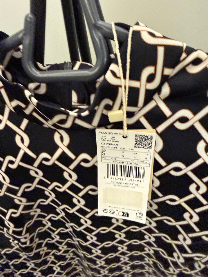 Mango Zincir Desenli Siyah Mini Elbise - Görsel 3