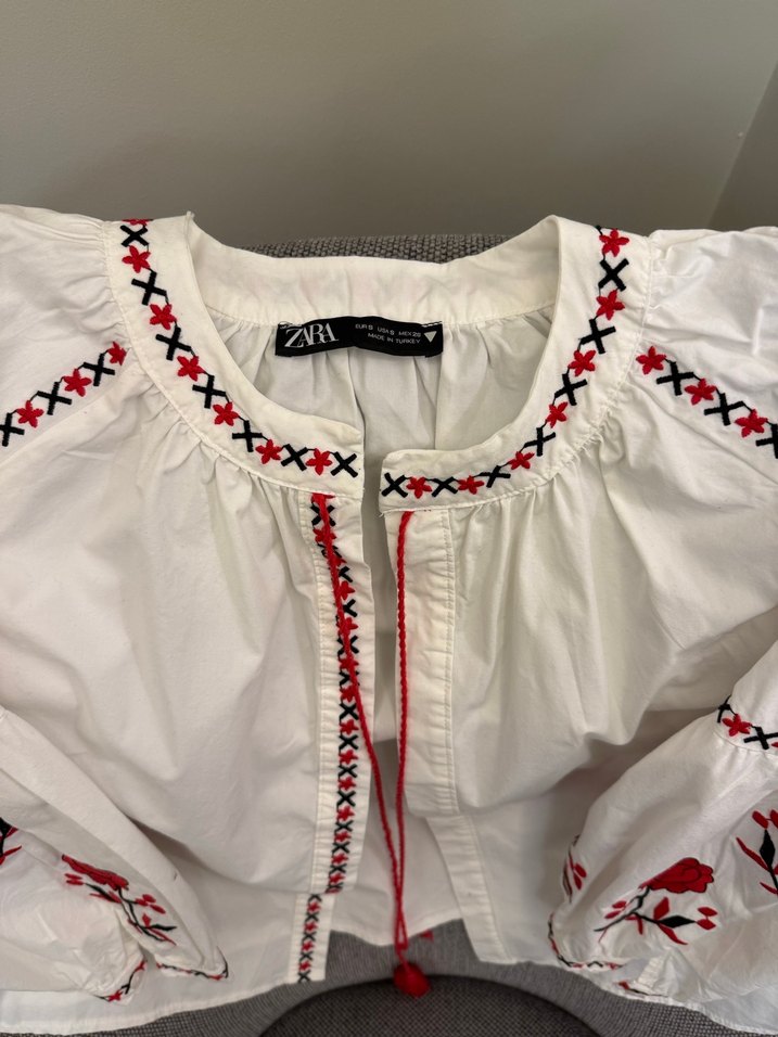 Zara Nakışlı Beyaz Bohem Uzun Kollu Gömlek - Görsel 2