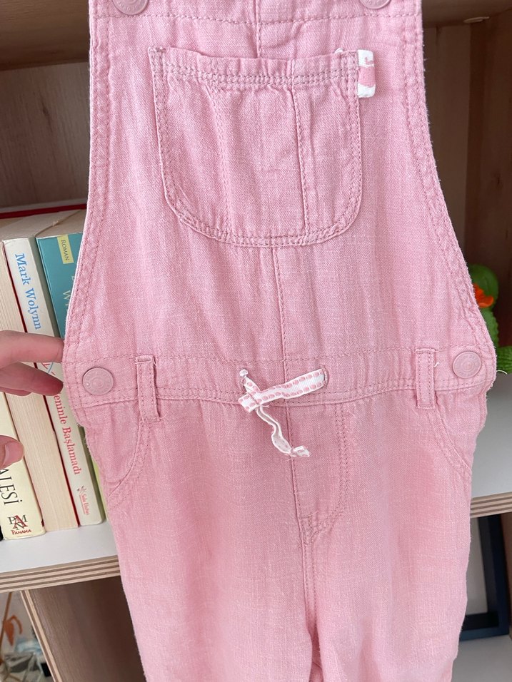 Kız Çocuk Pembe Pamuklu Askılı Tulum - Görsel 2